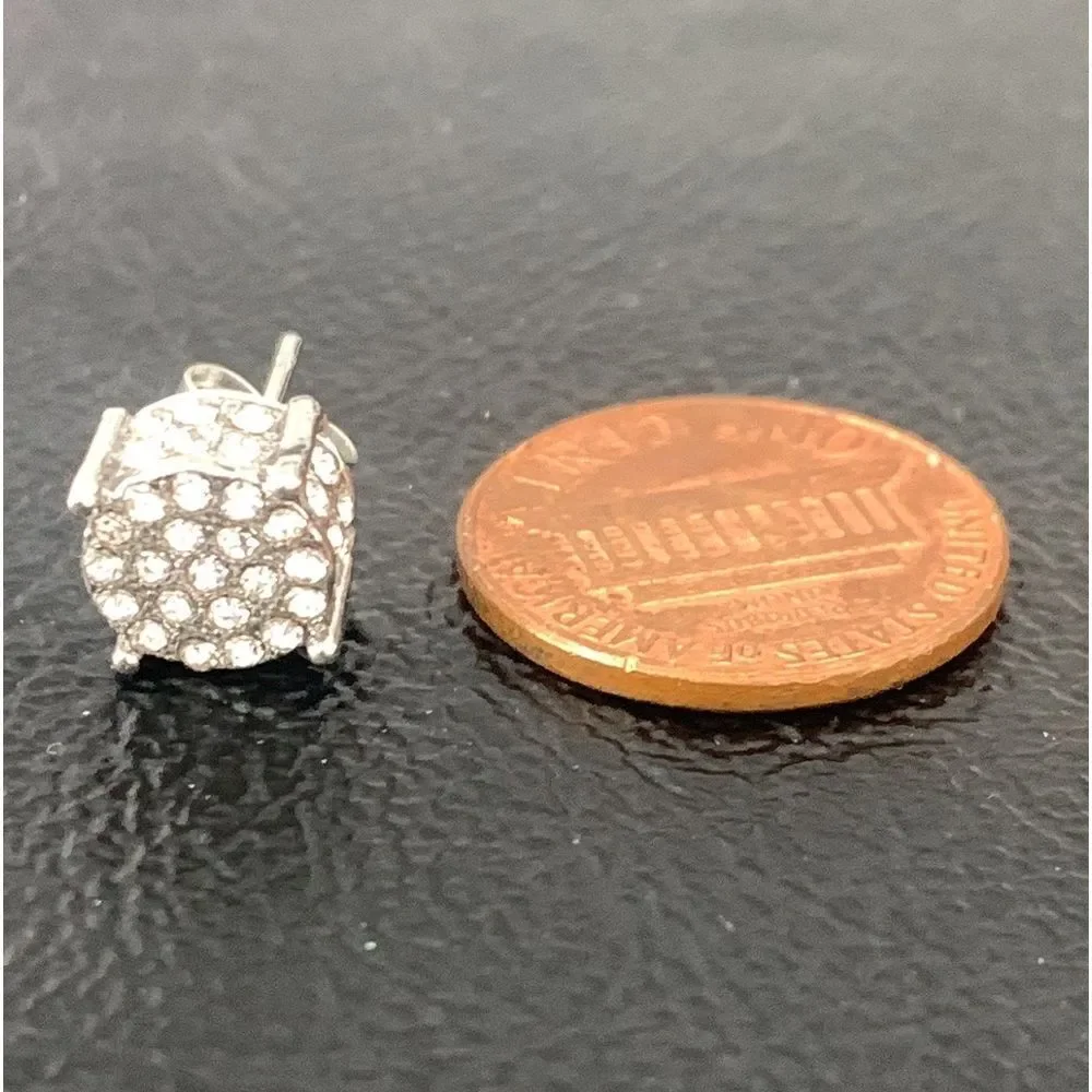Men’s Iced Out Pavé Cubic Zirconia Studs Round 3D White Gold Plated